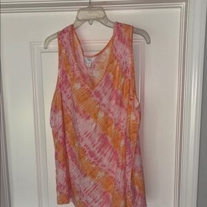 Time and Tru Pink and Orange Tie-Dye Tank Top